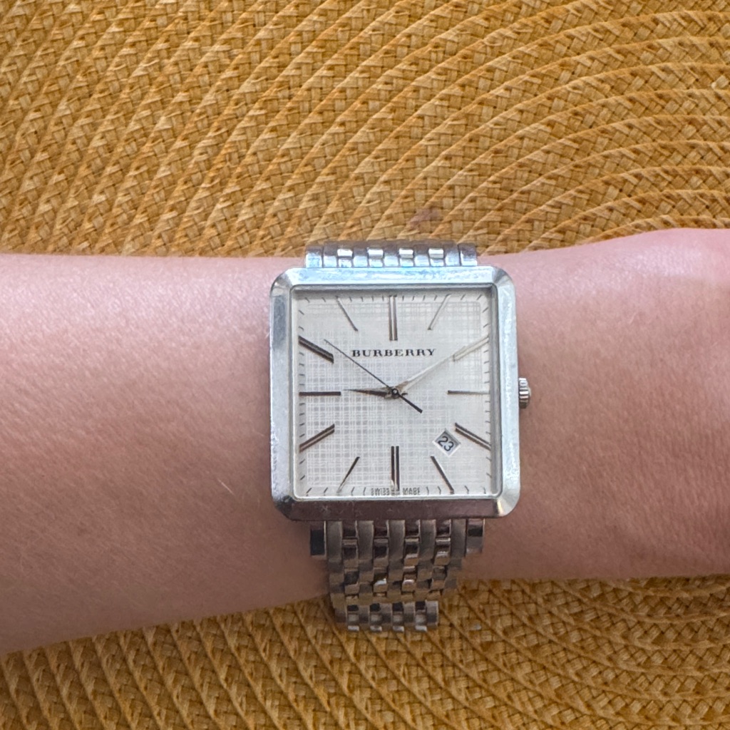 Burberry Men's Silver Square Stainless Steel Watch With Champagne Dial